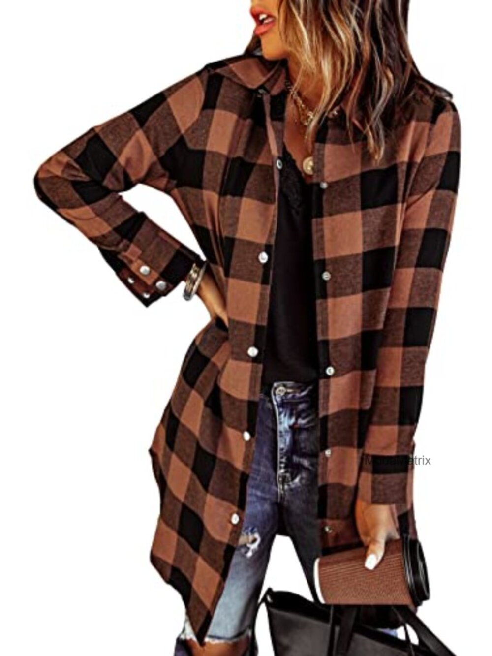 Womens Plaid Flannel Shacket Button Down Shirt Jacket
